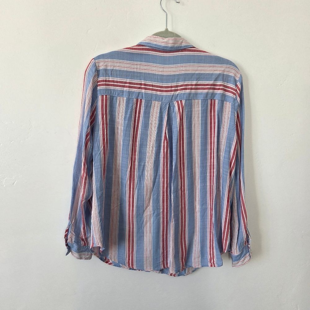 Jane + Delancey Striped Button Down Shirt Casual Retro Western 90s Travel Medium - Picture 7 of 7